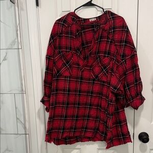 Free People Red and Black Plaid Shirt